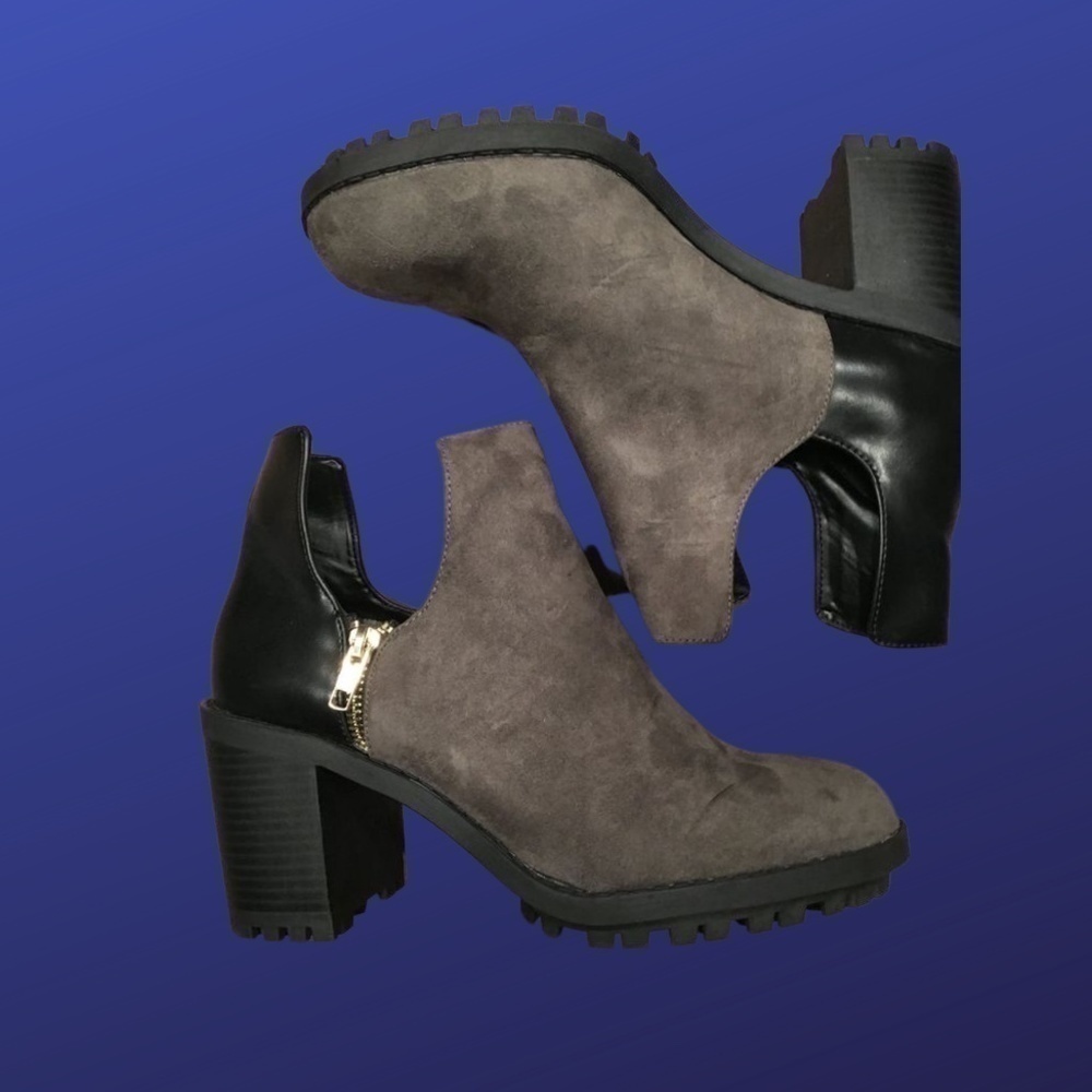 ZARA Leather/Suede 2-Tone LUG SOLE Ankle Boot, BLACK/GRAY, Women’s Size 10/EU 41